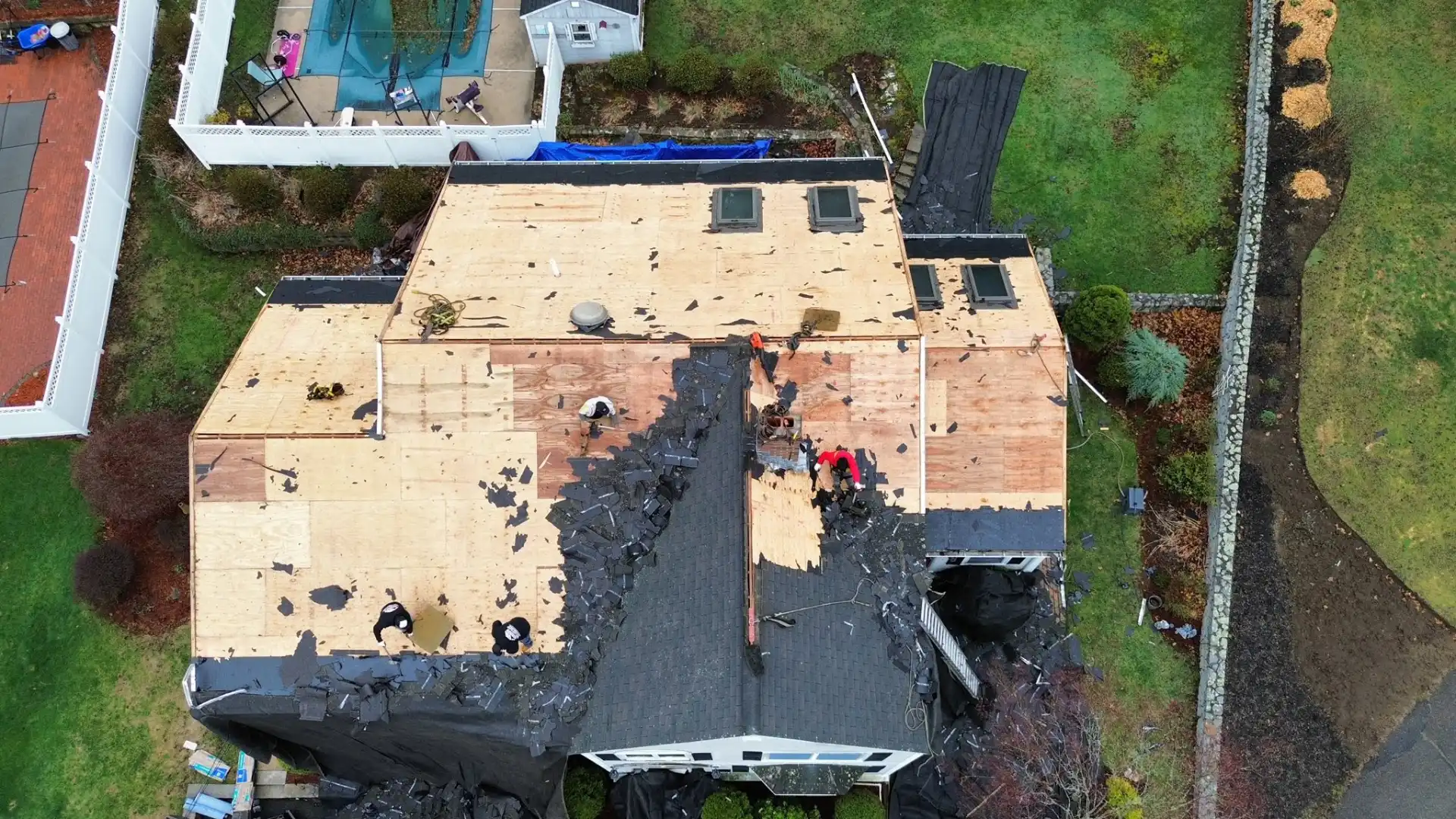 New asphalt shingle roof installation on a Massachusetts home